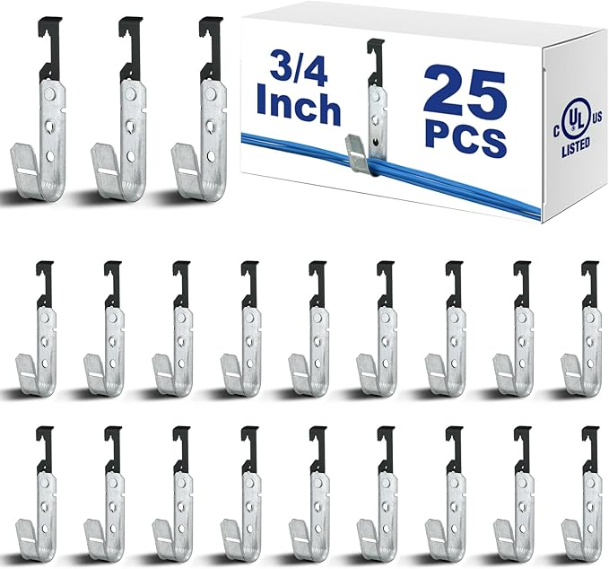 Zonon 25 Pcs J Hooks for Hanging Metal J Hook Hangers Cable Support with Bat Wing Heavy Duty G60 Galvanized Steel Cable Hooks for Attaching Ceiling Wire Threaded Rod (3/4 Inch)