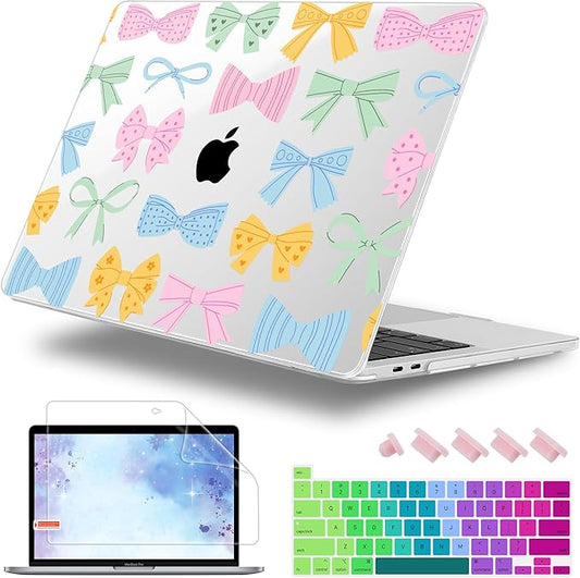 Lepeoac for MacBook Pro 16 inch Case 2019 2020 Release Model A2141, Plastic Hard Shell Cover with Keyboard Cover & Screen Protector for MacBook Pro 16 inch with Touch Bar & Touch ID, Colorful Bow