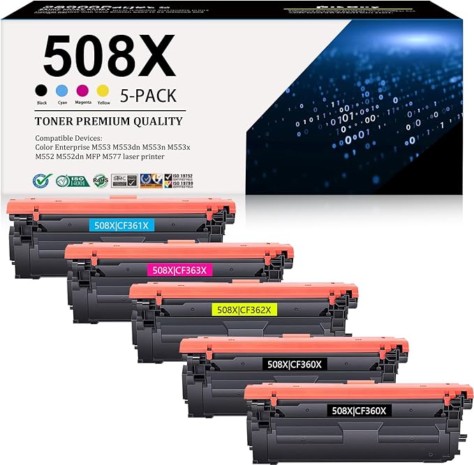 PikBey 508X Toner Cartridge Combo Pack (5-Pack, 2Black/1Cyan/1Magenta/1Yellow) Replacement for HP 508X 508A 508 Toner CF360X CF361X CF362X CF363X Compatible for M553 M552 553 MFP M577 Series Printer