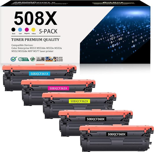 PikBey 508X Toner Cartridge Combo Pack (5-Pack, 2Black/1Cyan/1Magenta/1Yellow) Replacement for HP 508X 508A 508 Toner CF360X CF361X CF362X CF363X Compatible for M553 M552 553 MFP M577 Series Printer