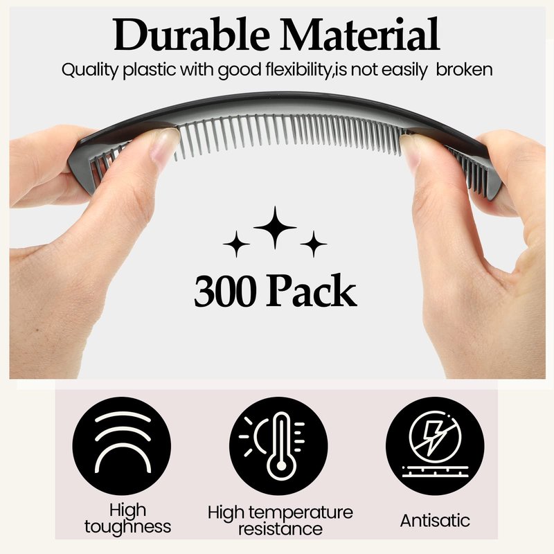 Zopeal 300 Pieces Hair Combs Bulk Plastic Pocket Comb 5 Inch Reusable Fine Dressing for Women Men Travel, Hotel, Homeless, Nursing Home, Charity, Homeless(Black)