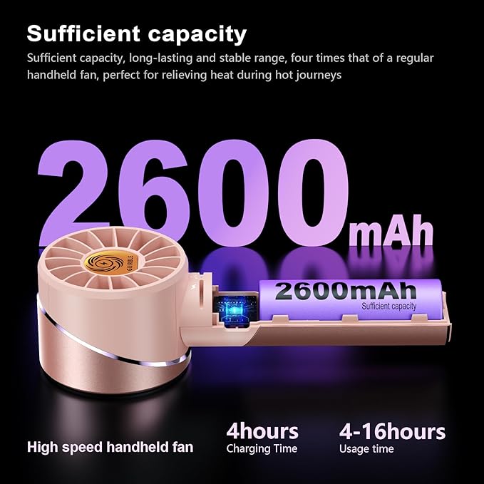 Guirble Handheld Fan,Portable Turbo Fan,Powerful Personal Fan(7000rpm High-Speed Motor,Battery Work 3-16 H),USB Rechargeable Mini Handheld Fan for Travel/Outdoor/Gift/Makeup (Rose Pink)