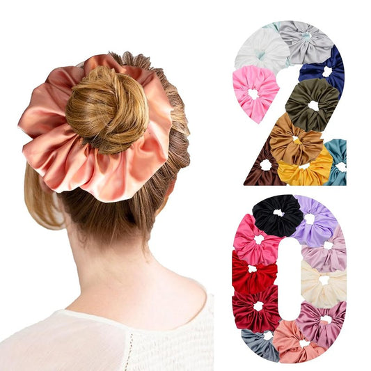 20 Colors Oversize Satin Scrunchies - Extra Large Silk Hair Ties for Women & Girls | Jumbo Elastic Accessories