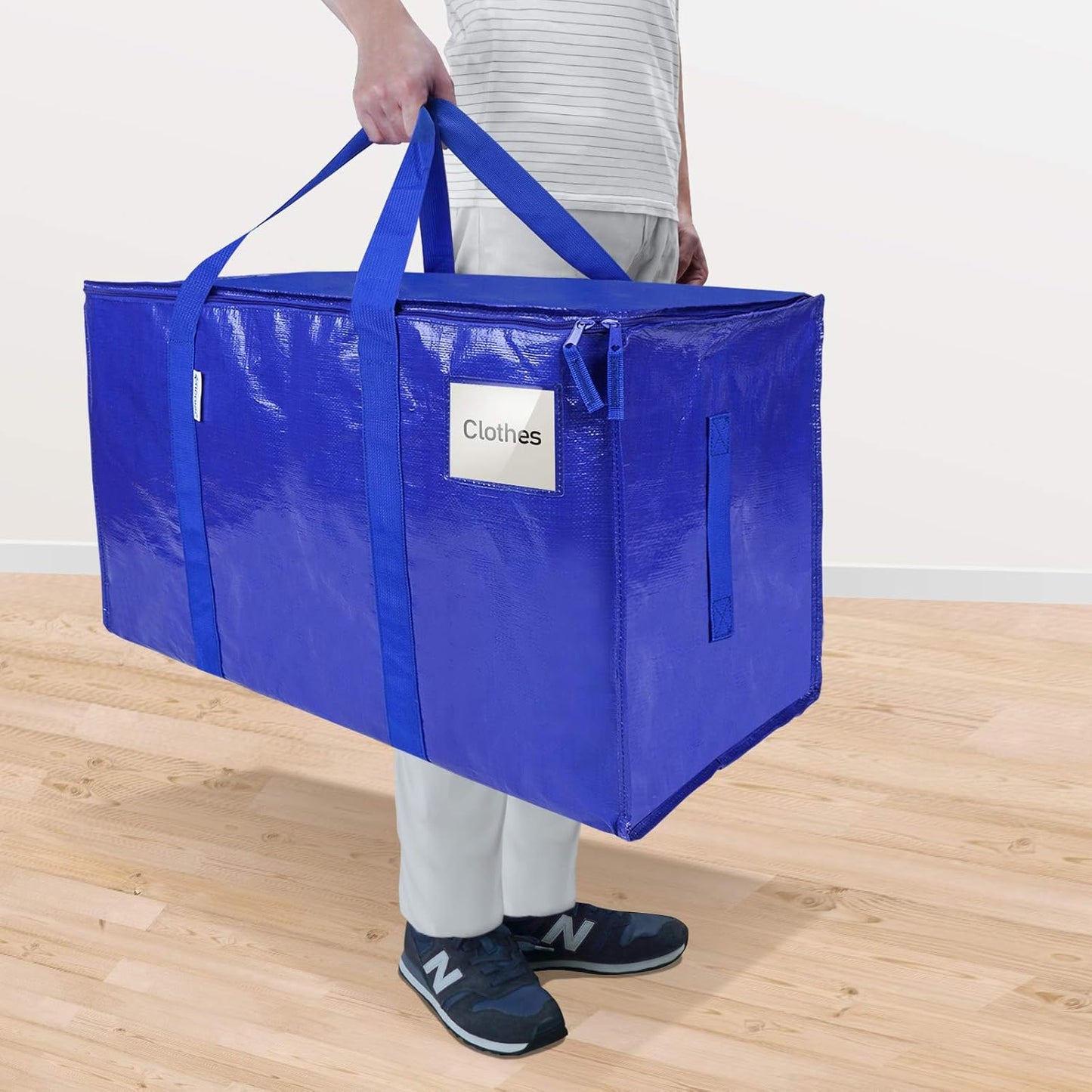 TICONN Extra Large Heavy-Duty Moving Bags - Durable Storage Solution with Zippers & Handles | 4 Pack, Blue
