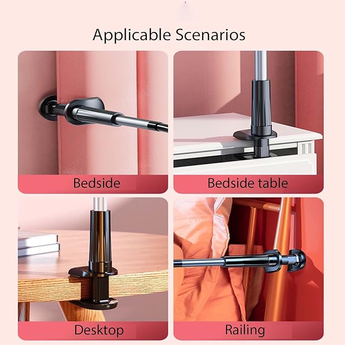 gsiollvderbarley Phone Holder,gooseneck Phone Holder,360° Rotate Support Rod One-Hand Adjustable Cell Phone Holder,for Desk Headboard Nightstand. (Black)