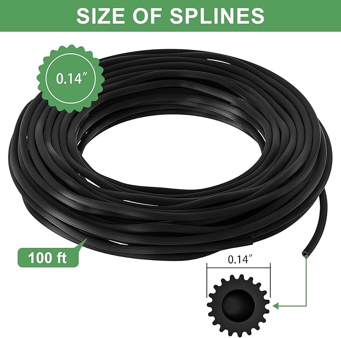 MEQHUO Window Screen Repair Kit, Screen Door Repair Kit, 0.14"X100' Screen Spline for Window Screen, 5 in 1 Screen Replacement Kit, Screen Roller Tool Round Retainer Spline Removal Hook Ruler Cutter