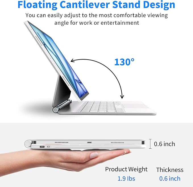 Otuoor Magic Keyboard for iPad Pro 12.9-inch (6th/5th/4th/3rd), Uninterrupted View, Effortless Command, iPad Air 13-inch Case Keyboard (M3 2025/M2 2024), Snap Tight, The Comfort Angle, White