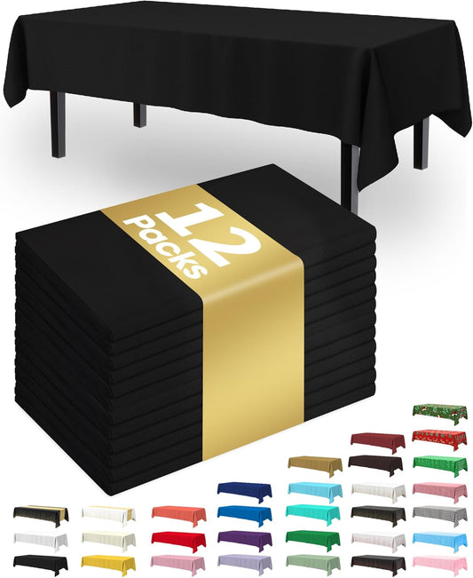 Pureegg Disposable Plastic Tablecloths - 12 Pack, 54 x 108 Inch, Leakproof & Sturdy for Parties, Picnics, Halloween, White & Black