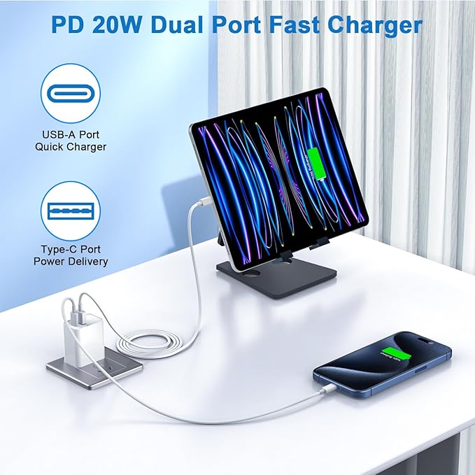 10FT iPhone 17/16e Fast Charger,2Pack 20W Dual Port USB C+A Power Adapter 10Foot Long USB C to C Fast Charging Cable Cord Quick Charging for iPhone 17 Air/17 Pro/17 Pro Max/16/16 Pro/15/15 Pro/Pro Max