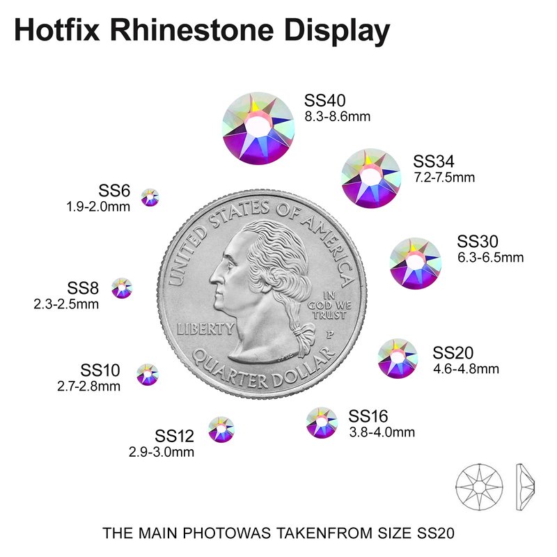 Novani Hotfix Rhinestones 288pcs Crystal AB Round Iron on Rhinestone Style 2088 Sparkly Crystal Gemstones for Fabric and Crafting, SS34 (7.0-7.3mm)