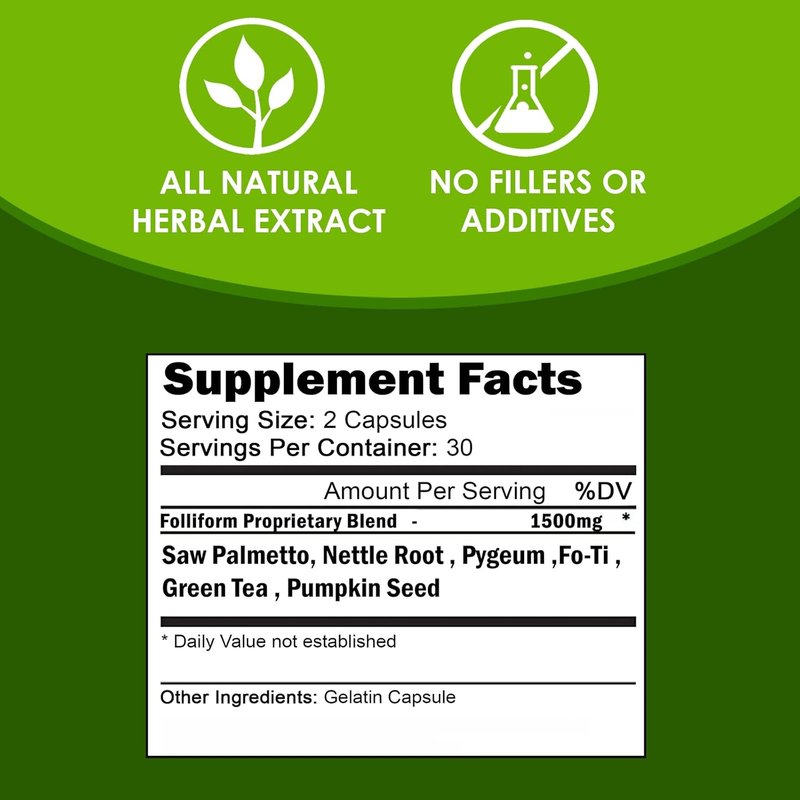 FOLLIFORM DHT Blocker Supplement - 1500mg Saw Palmetto & Nettle Root | Supports Healthy Hair Growth | 60 Capsules (Pack of 2)