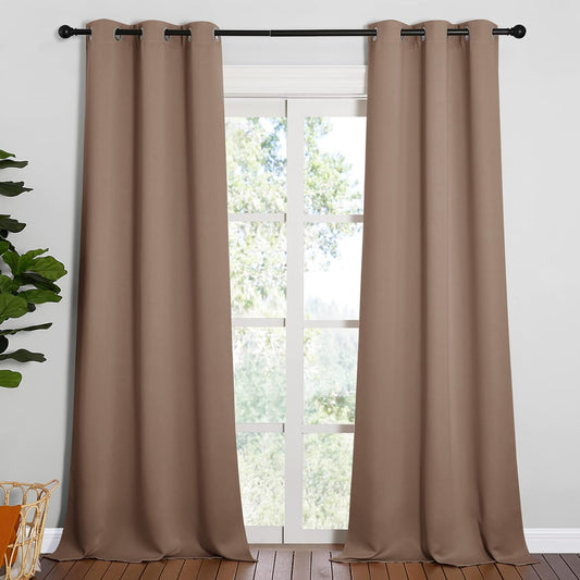 NICETOWN Light Reducing Grommet Curtains - Soft Triple Woven Drapes for Living Room | 2 Panels, W42 x L95, Cappuccino