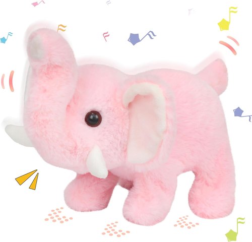 Hopearl Interactive Crawling Elephant Plush Toy - Animated Gift for Toddlers | Pink, 8-Inch