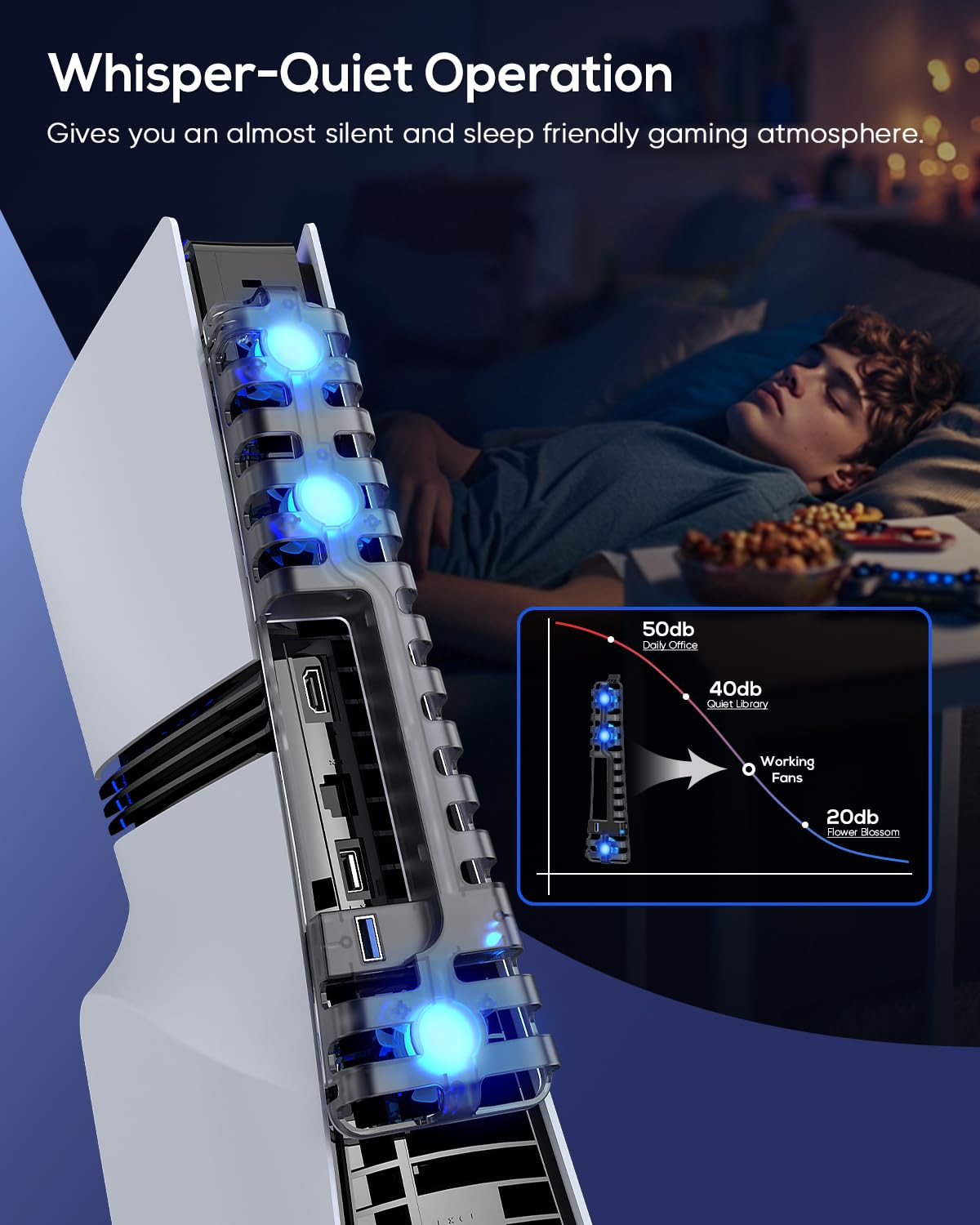 PS5 Pro/Slim Auto Cooling Fan with USB 3.0 Port, Adjustable 3 Speed, LED Light, Memory Function, Quiet and Efficient Cooling System