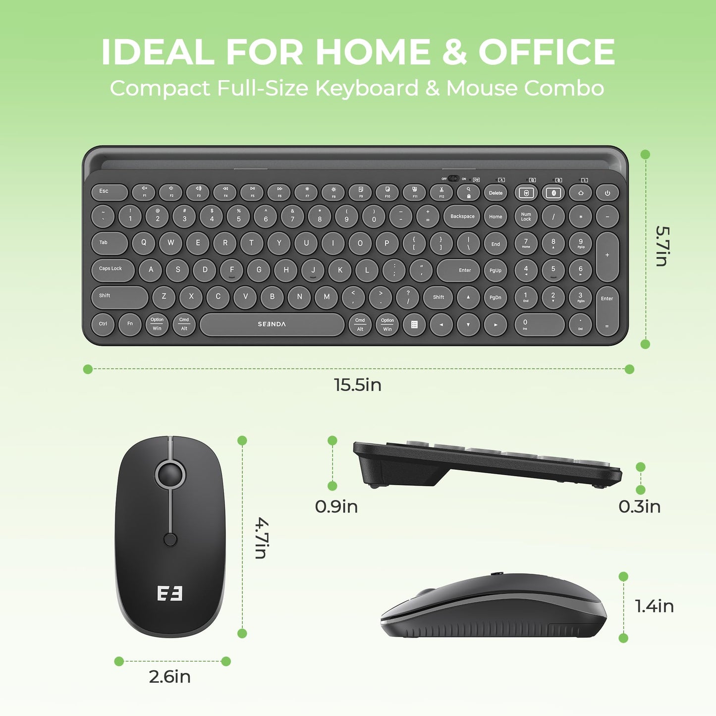 seenda Bluetooth Keyboard and Mouse for iPad, CTU-301 Wireless Multi-Device Connection Bluetooth+2.4G Keyboard Mouse Combo with Tablet Holder for iPad/MacBook/Windows, iOS/Android/Phone, Black