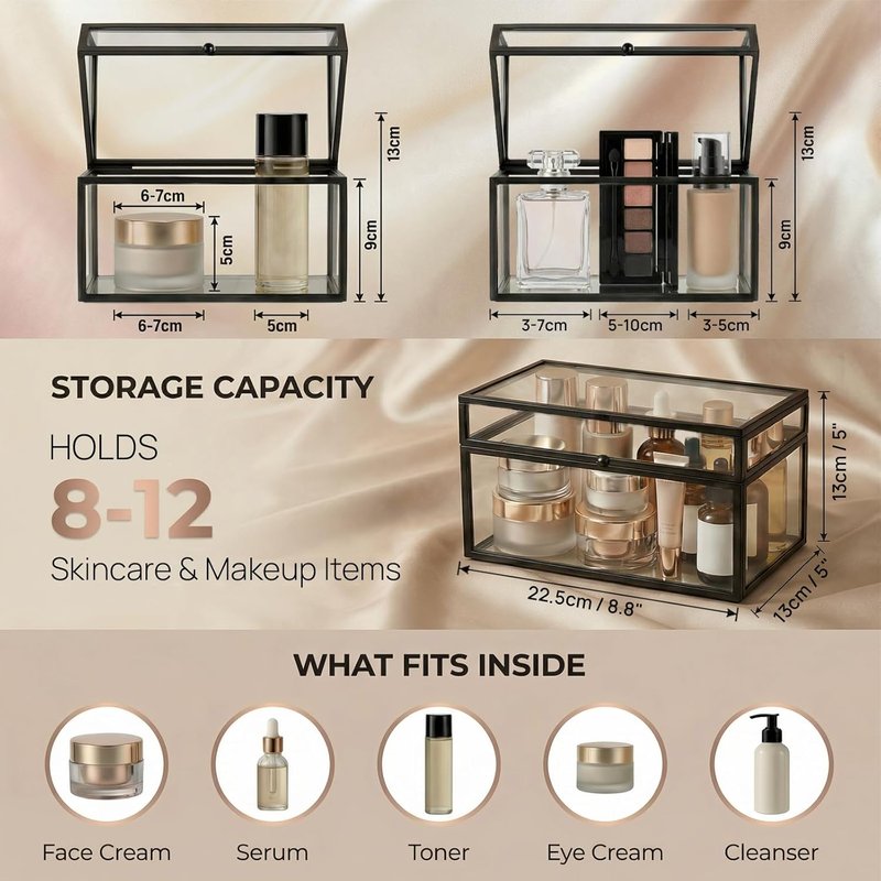Lipstick Organizer - 40 Slot Glass Display Box for Perfume & Skincare | Easy-Access Vanity Storage Solution