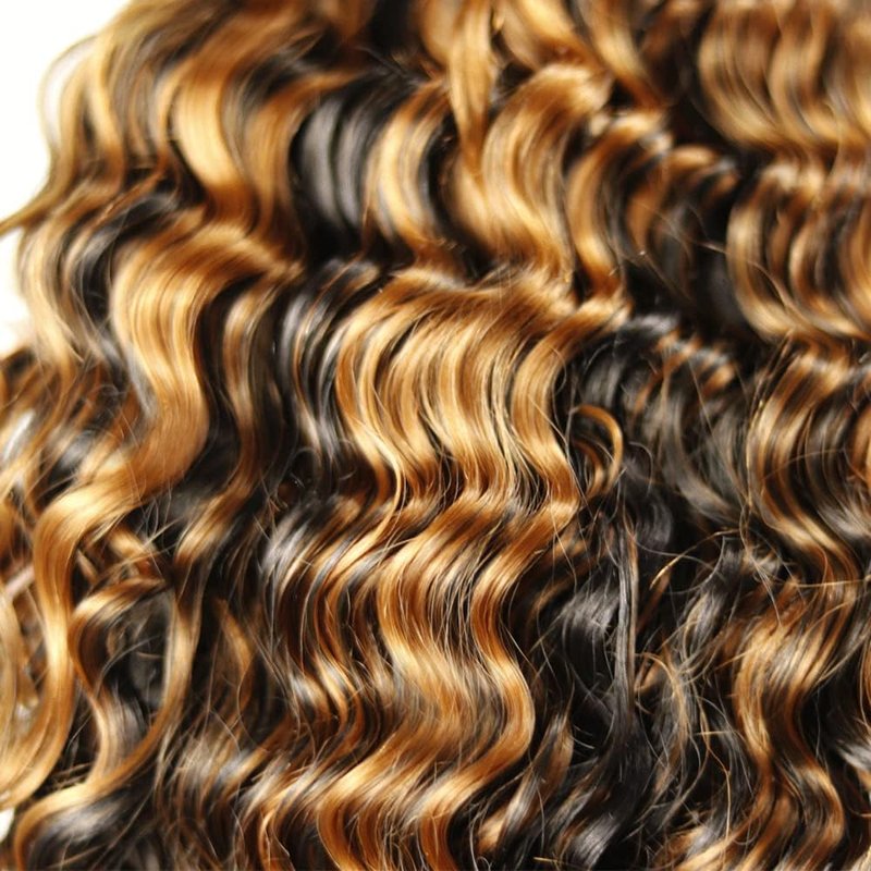 Ombre Human Hair Bundles - Highlight Brown Deep Wave Extensions | 30-34 Inch, Grade 8A Brazilian Remy Hair