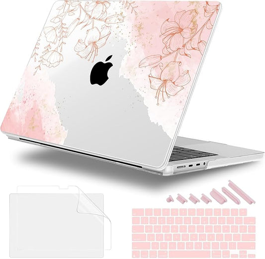 Lepeoac for MacBook Pro 16 inch Case M1 M2 M3 M4 M5 Pro/Max with Liquid Retina XDR, Release 2021-2025 2026 A3429 A3428, Hard Shell Case with Screen Protector & Keyboard Cover, Watercolor Floral