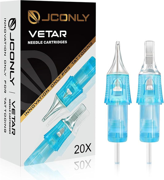 JCONLY VETAR TATTOO CARTRIDGE NEEDLES - 20Pcs Tattoo Needles #10 Bugpin 25 Curved Magnum Tattoo Cartridges 1025CML Tattoo Needles Diameter 0.30mm Long Taper 5mm Cartridges