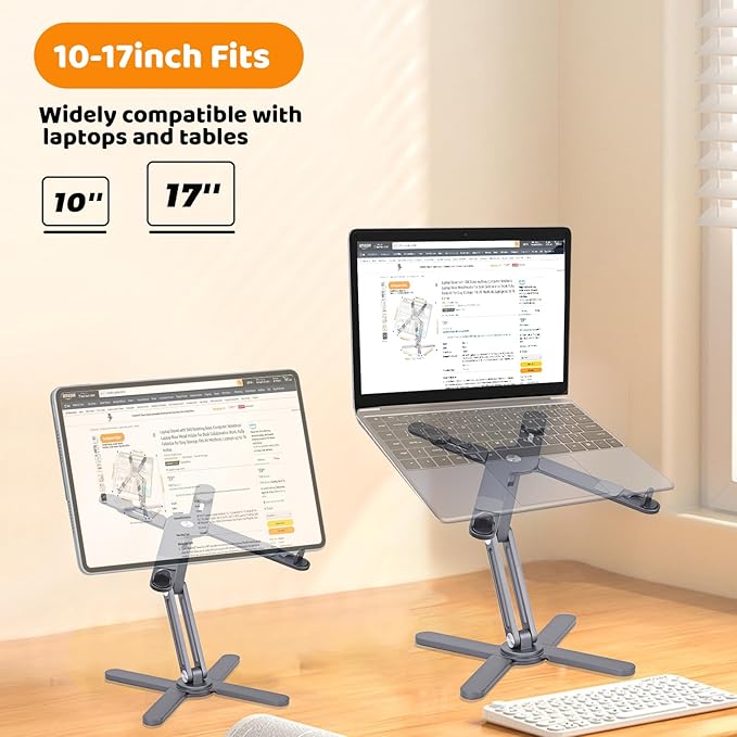 Moallia N86 360 Rotating Laptop Stand, Adjustable Height & Angle, Ergonomic Metal Riser for Desk Collaborative Work, Fully Foldable for Easy Storage, Fits All MacBook & Laptops up to 16 inches, Grey