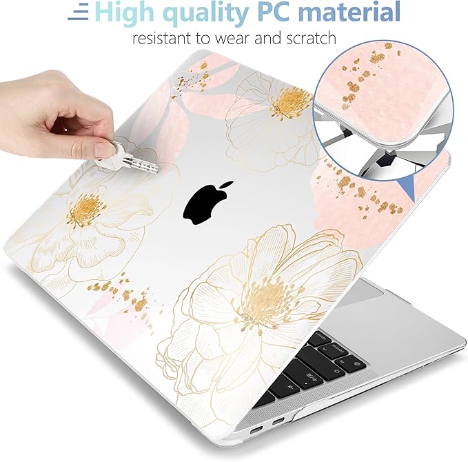MEEgoodo for MacBook Air 13 inch Case 2021 2020 2019 2018 Released A2337 M1 A2179 A1932 with Touch ID, Plastic Hard Shell & Keyboard Cover Compatible with MacBook Air 13.3, Tropical Pink Flowers
