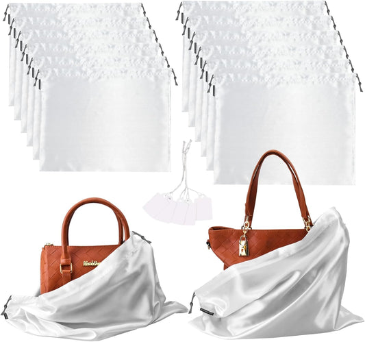 Skiennix 12 Pack Dust Bags - Silk Cloth Drawstring Storage Pouches for Handbags, Shoes & Boots