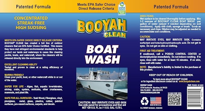 Booyah Clean Boat Wash – Only 4oz Per Gallon Super Concentrated Formula for Cleaning All Types of Watercraft – Meets EPA Safer Choice Direct Release Criteria