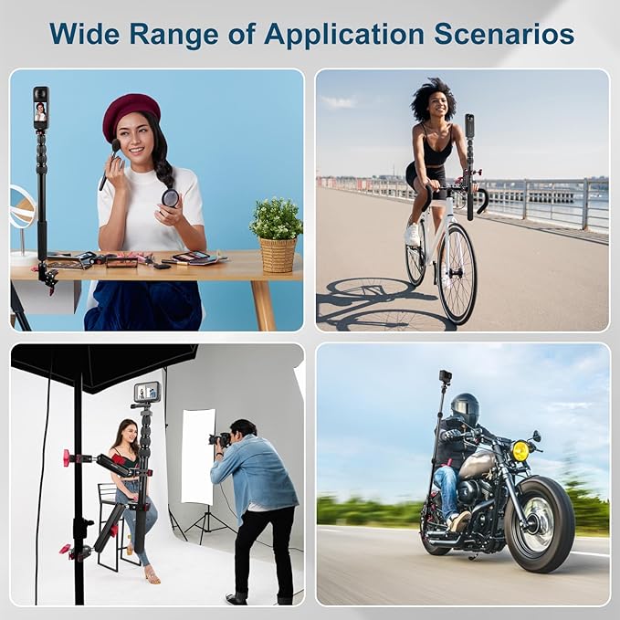 Mechrig Motorcycle Mount kit for Insta36O X5 X4, Bike Handlebar Clamp Mount and 59" Invisible Selfie Stick Bundle Kit, Heavy-Duty Super Clamp Camera Ebike ATV Mount for G02/3 /3S/Ace, GoPr0 13,JC017