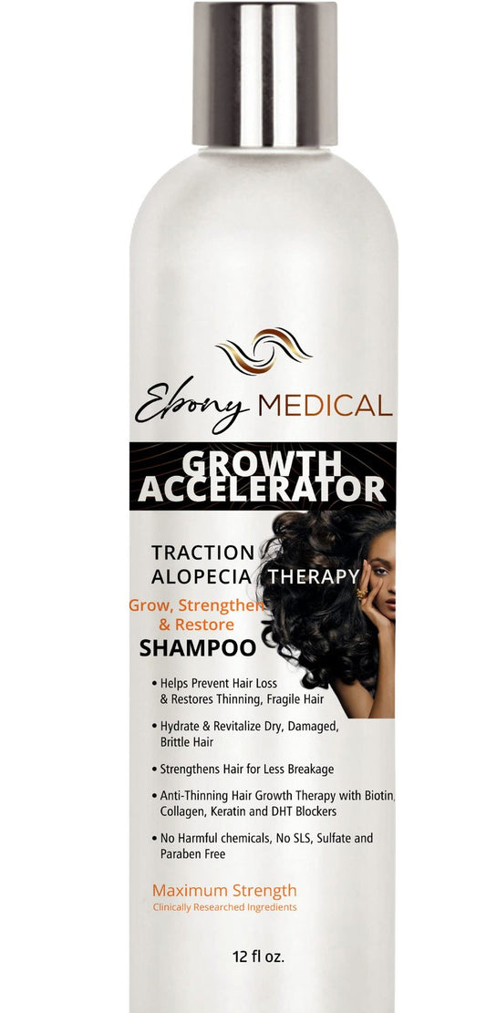Ebony Medical Hair Support Shampoo – Thinning Hair & Patchy Hair Solution – Strengthens Strands, Scalp Health & Volume – Natural, Vegan, Sulfate-Free – 12 fl oz