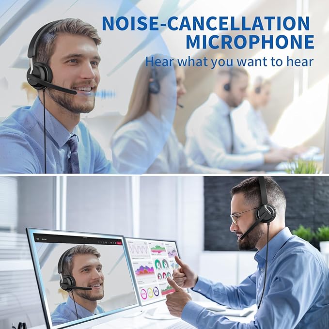 awatrue USB Headset with Microphone for PC, Computer Headset with Noise Canceling Microphone for PC Laptop, in Line Mute Controls, Wired Headset for Work from Home/Office/Call Center/Teams/Zoom