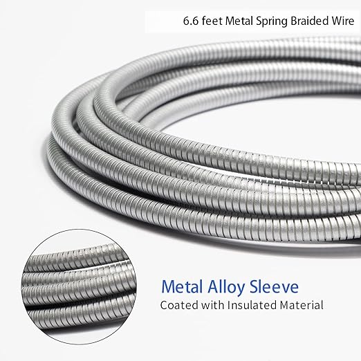 METZONIC MFi Certified Charger Cable[2 Pack, 6.6 Feet] Metal Braided USB Cable with Insulation Coated Steel Jacket, Strong & Fast Charging Data Transfer Cord Compatible with iPhone/iPad