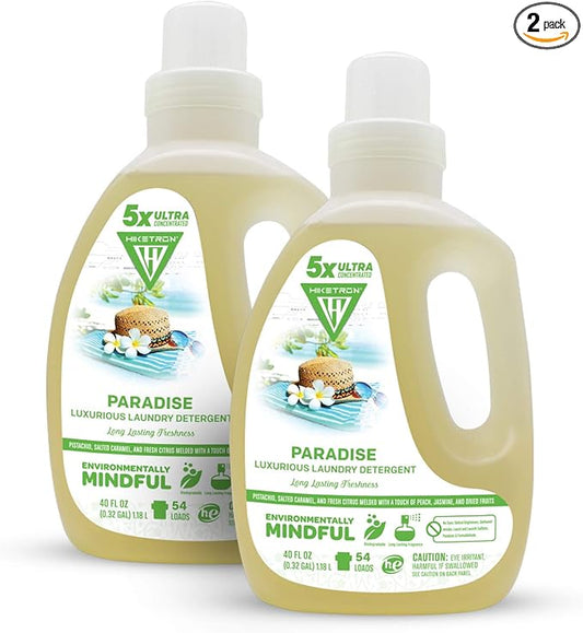 Hiketron Paradise Liquid Laundry Detergent, 5x Ultra Concentrated, Tough Stains Remover, Long Lasting Scent (80 Fl Oz, Pack of 2)