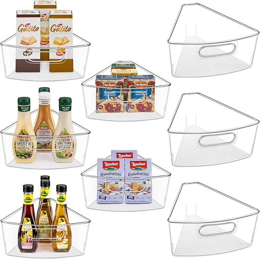 Lazy Susan Cabinet Organizer Bins for 26"/ 28"/ 32" Diameter Corner Organizer, Plastic Cabinet Storage Bin, 1/8 Wedge - Food Safe, BPA Free, with Non-Slip Pads (for 32" Diameter, 8 Pack)
