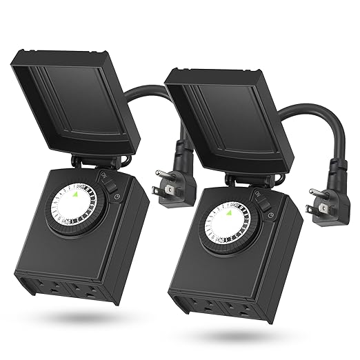 BN-LINK 24 Hour Heavy Duty Mechanical Timer, Outdoor Timer Outlet Waterproof with 30 Minutes Intervals, 2 Grounded Outlets for Christmas Lights Pool Pump,15A 1/2HP, ETL Listed（2 Pack）