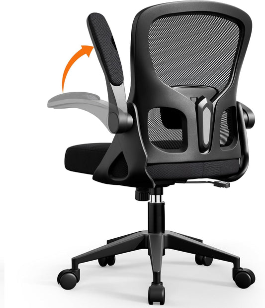 Skiennix Ergonomic Office Chair - Adjustable Lumbar Support & Flip-Up Armrests | Black Mesh Design