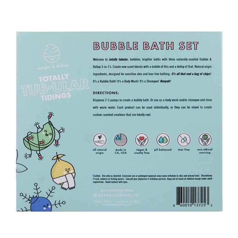 Totally Tub-ular Tidings Bubble Bath Set | 3-in-1 Mixable Bubble Bath, Body Wash & Shampoo - Strawberry, Honeydew & Vanilla
