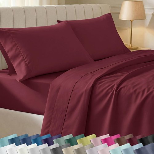 California Design Den Twin XL Bed Sheets Set - 100% Cotton, 400 Thread Count, Silky Smooth Sateen - Burgundy Red
