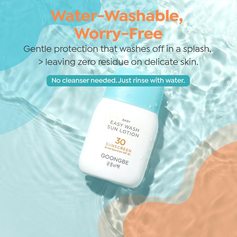 GOONGBE Baby Easy Wash Sun Lotion SPF 30 - Korean Moisturizing Zinc Oxide Mineral Sunscreen for Babies and Kids - Washes Off Easily - Vegan, Reef-Safe, Allergen-Free, 2.11 fl.oz.