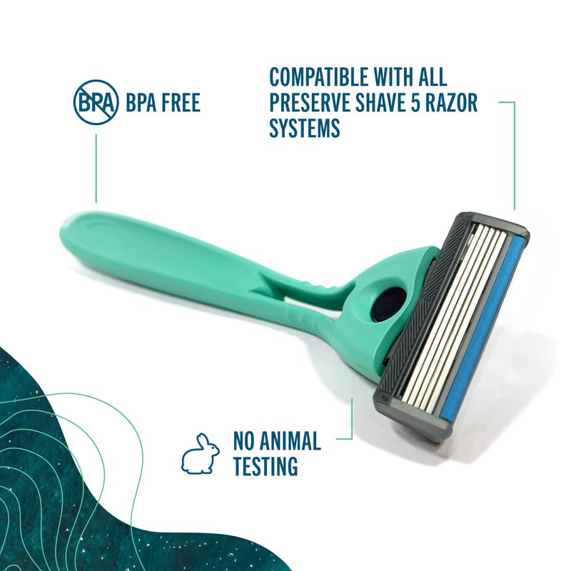 Preserve POPi Shave Razor Blades Refills - 5 Blade Razors for Men & Women - Ceramic Coated Shavers for Comfort with Aloe-Cocoa Butter Strip - Reusable Shaving Refill - 8 Pack