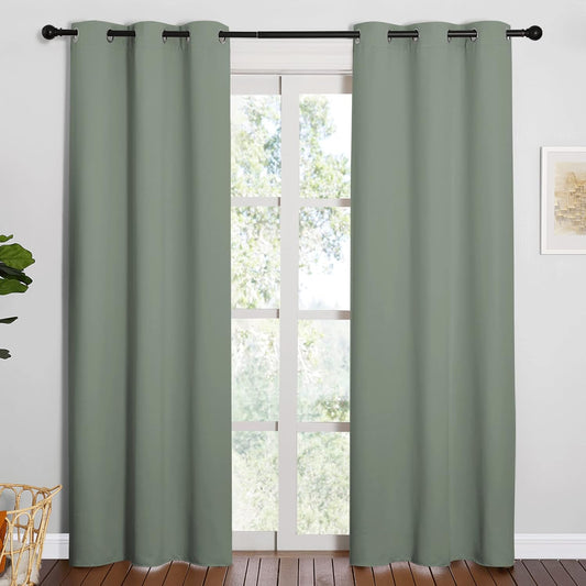 NICETOWN Blackout Curtains - Thermal Insulated Grommet Drapes for Office & Theater | Greyish Green, 84 Inches