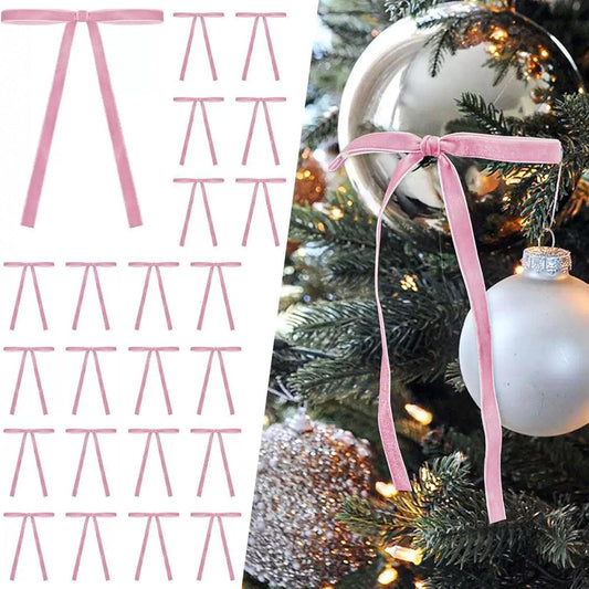 Skiennix 24 PCS Pink Velvet Bows - Elegant Christmas Tree Decorations | 5x7 Inch Ornaments for Home & Wedding Decor