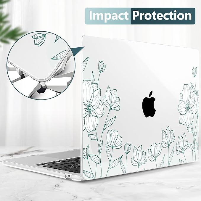 TWOLSKOO Compatible with MacBook Air 13 inch Case M5 2026 M4 2025 M3 M2 2024-2022 A3449 A3240 A3113 A2681, Plastic Hard Shell & Keyboard Cover for MacBook Air 13.6 inch Case, Botanical Line Art