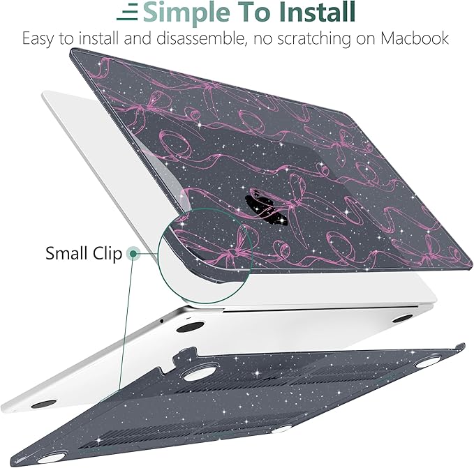 TWOLSKOO for MacBook Air 15 inch Case 2026 2025 2024 2023 Release M5 A3448 M4 A3241 M3 A3114 M2 A2941, Plastic Hard Shell & Screen Protector & Keyboard Cover & Type C Adapter, Sparkly Bows