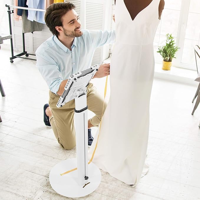 Mount-It! Anti-Theft Universal Tablet Floor Stand Kiosk, Locking Enclosure for iPad, Galaxy Tab & Surface Pro 9.7"–13.1", Height Adjustable 27.5"–47", Commercial Kiosk Stand, White