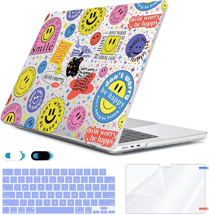 HOHAIYOO Compatible with 2026 2025 2024-2022 MacBook Air 13 inch Case M5 A3449 M4 A3240 M3 A3113 M2 A2681, Hard Shell &Keyboard Cover&Screen Film&Webcam Cover for New M5 MacBook Air 13.6 inch, Smile