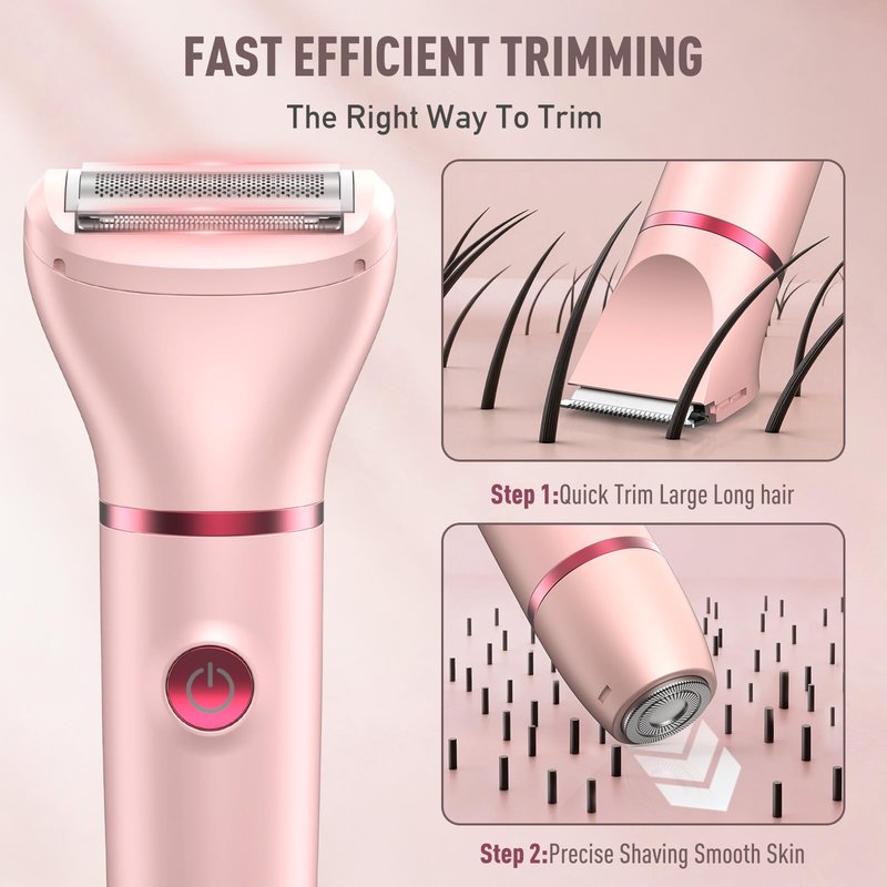Crolanli Bikini Trimmer for Women, 3-in-1 Electric Razor, IPX7 Waterproof Ceramic Blades, Wet & Dry Use, LED Display, Painless Shaver for Bikini, Face, Underarms, Legs, Home Travel (Pink)