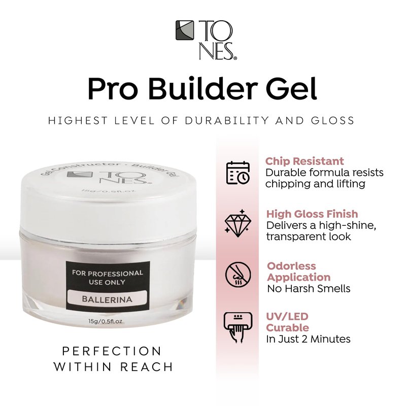 TONES Premium Self Leveling Nail Builder and Extension Gel for Professional Design - Salon-Quality LED and UV Building Gel - (0.5 Fl Oz, Ballerina)