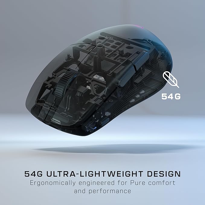 Turtle Beach Pure Air Wireless RGB Gaming Mouse, Ultra-Light 54g Ergonomic Design, 26000 DPI Optical Sensor, 125-Hour Rechargeable Battery, Dual Wireless + Bluetooth, Titan Optical Switches – Black