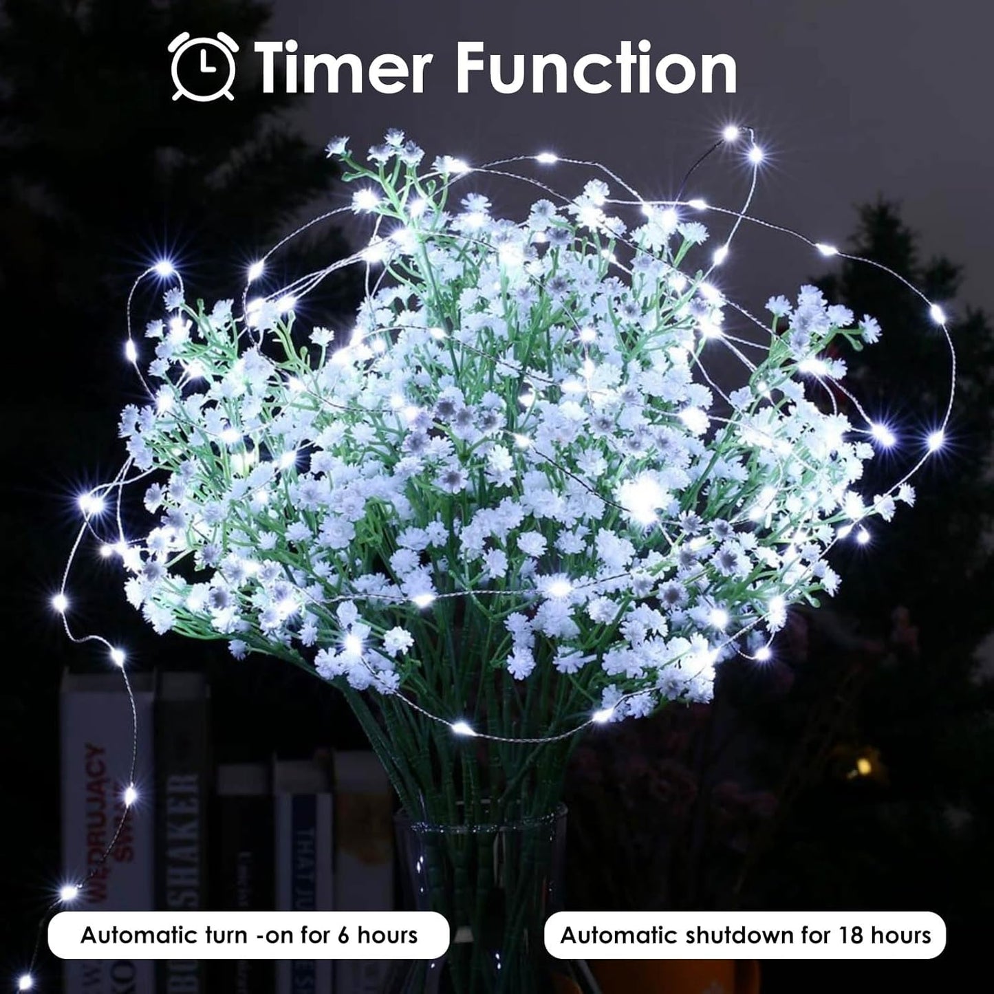 Skiennix 8-Pack Fairy Lights - Battery Operated String Lights with Remote & Timer | 16 FT, 50 LEDs, Waterproof, Cool White