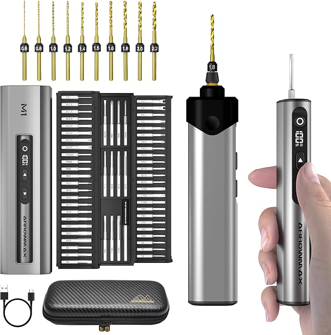 AM ARROWMAX Mini Electric Screwdriver & Electric Drill, 2 in 1 Tool Set, Drilling Adapter, 600RPM, Precision Screwdriver, 70 Bit, 5 Torque Settings, Power Screwdriver for Phones Watch Laptops